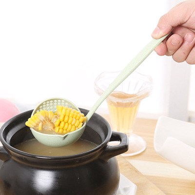 Wheat Straw Spoon Long Handle Plastic Big Spoon Soup Spoon and Strainer Two-in-One Practical Tableware Hot Pot Spoon Manufacturer