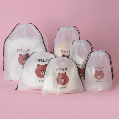 Bear Beam Storage Bag PE Drawstring Bundle Waterproof Bag Simple Translucent Travel Dustproof Bag in Stock Wholesale