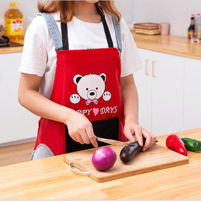 Little Bear Cartoon Hand-Wiping Apron Household Kitchen Waterproof Oil-Proof Fashion Female Korean Style Adult Smock Work Cooking