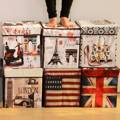 British Retro Printing Film Folding Stool Multi-Functional Creative Shoes Change Storage Stool Factory Direct Wholesale