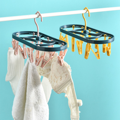 Square Multi-Functional Windproof Folding Drying Rack 12 Clip Socks Drying Hanger Color Drying Rack Factory Wholesale