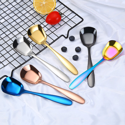 304 Stainless Steel Tableware Flat Head Flat Bottom Stainless Steel Spoon Bright Thickened Chinese Spoon Student Spoon Fixed Log