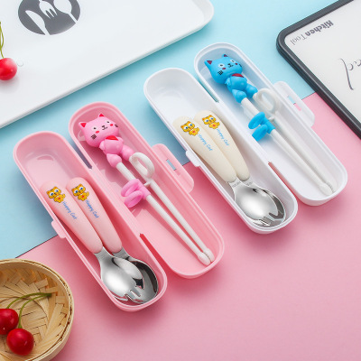 Creative Children's Tableware 304 Stainless Steel Spoon Fork Infant Food Supplement Learning Chopsticks Baby Portable Tableware