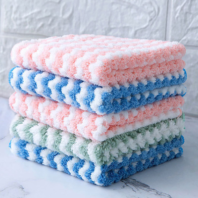 Kitchen Absorbent Dishcloth Oil-Free Not Easy to Lint Rag Household Cleaning Table Cleaning Coral Fleece Hand Cleaning Cloth