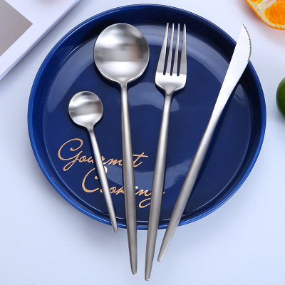 Zhaming 304 Stainless Steel Portuguese Tableware Knife, Fork and Spoon Western Food Knife and Fork Gift Set Printable Logo