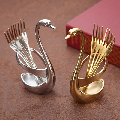 Creative Fruit Fork Stick Dessert Cake Fork Stick Dessert Coffee Spoon Base Cygnus Combination Tableware Tool