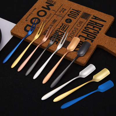 304 Stainless Steel Fruit Fork Fork Snack Stick Cake Fork Titanium-Plated Stainless Steel Tableware Can Be Customized Logo