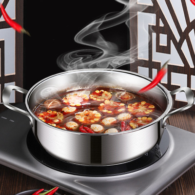 Zhaming Thickened 304 Stainless Steel Compound Bottom Hot Pot Non-Stick Bottom Hot Pot Large Soup Pot Double Bottom Multi-Purpose Clear Soup Pot with Lid