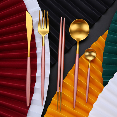 304 Stainless Steel Knife, Fork And Spoon Set Internet Celebrity Golden Portuguese Tableware Western Food Hotel Steak Knife And Fork Spoon Black