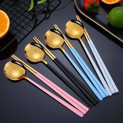 304 Stainless Steel Tableware Set Portable 304 Set Portuguese Tableware Spoon Chopsticks Tableware Set Nordic Tableware