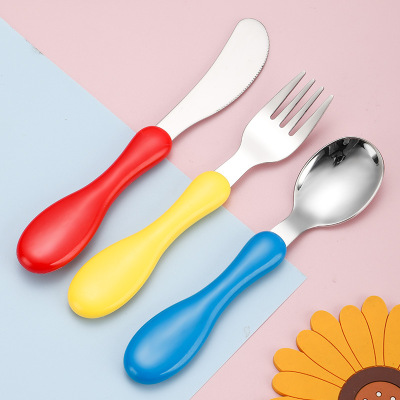 304 Stainless Steel Children's Knife, Fork and Spoon Tableware Set Baby and Infant Feeding Complementary Food Practice Spoon Cartoon Cute