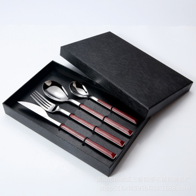 Korean Ins Style Tableware Imitation Wood Grain Handle Stainless Steel Western Tableware Steak Knife, Fork and Spoon Soup Spoon Dessert Spoon Fork