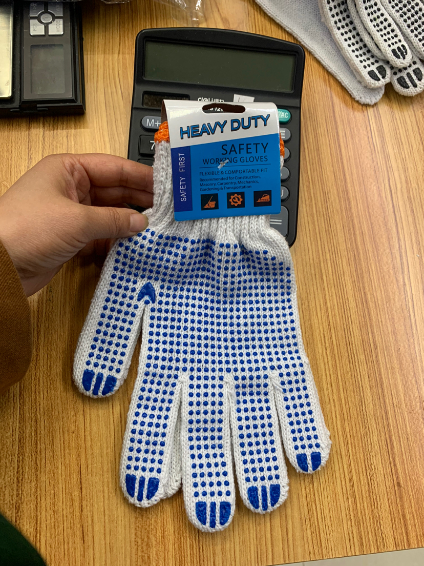 结实耐用白色多色棉纱点胶手套防滑透气工作手套工厂直销厂家直销