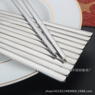 In Stock Wholesale 304 Stainless Steel Chopsticks Solid Flat Chopsticks Cloth Wheel Thick Korean Chopsticks Can Be Printed Logo