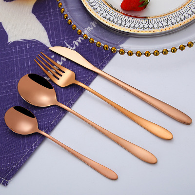 Jieyang 304 Stainless Steel Knife, Fork and Spoon Titanium-Plated Gold Western Food/Steak Tableware Hotel Restaurant Can Set Logo