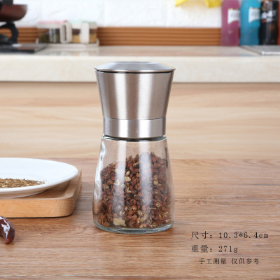 Wholesale 304 Stainless Steel Pepper Grinder Manual Glass Pepper Mill Seasoning Bottle Pulverizer Kitchen Supplies