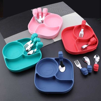 Pig Children's Silicone Spork Baby Silicone Plate Non-Slip Complementary Food Snack Catcher Eat Training Spork Suit
