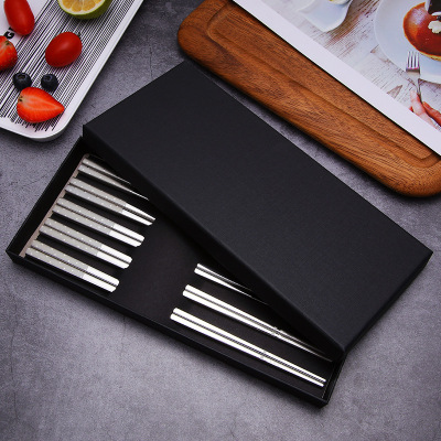 304 Stainless Steel Chopsticks Square Laser Household Hotel Stainless Steel Tableware Set Factory Wholesale