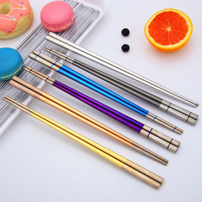 304 Stainless Steel Chopsticks Gold Plated Rainbow Color Black & Electric Titanium Plated Gold Household Hotel Tableware Factory Wholesale