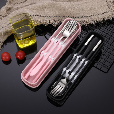 Stainless Steel Portable Tableware Chopsticks Spoon Kit Student Office Worker 304 Tableware Three-Piece Set Portable Tableware Box