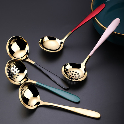 Colander 304 Stainless Steel Soup Ladle Colander Household Soup Ladle Wide Handle Internet Celebrity Soup Ladle Soup Hot Pot Spoon Cooking Tools