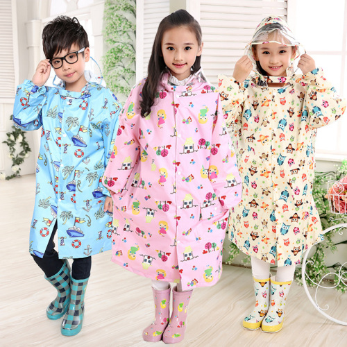 children‘s cartoon raincoat one-piece poncho with schoolbag seat male and female baby student child 2-12 years old wholesale customizable