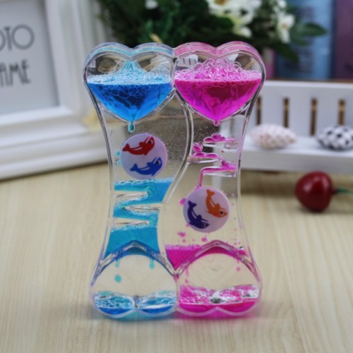 Double Peach Heart Fun Oil Leakage Timer Creative Dynamic Acrylic Hourglass Children‘s Crafts Ornaments