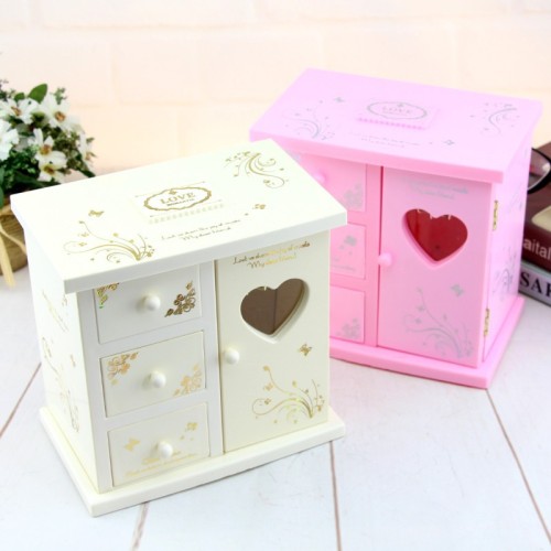 new creative simple makeup mirror music box clothes cabinet shape eight tone jewelry box girls birthday gift