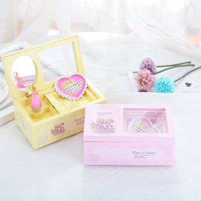 Creative Music Jewelry Box Rectangular Rotating Girl Transparent Lid Music Box Qixi Gift