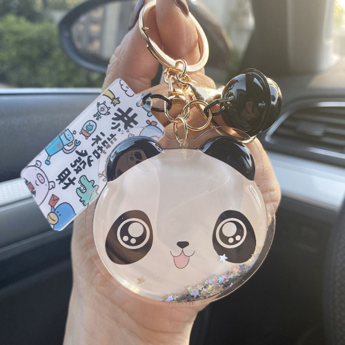 2022 New Cute Panda Quicksand Oil Bag Keychain New Year Gift Fortune Word Plate Bag Ornaments