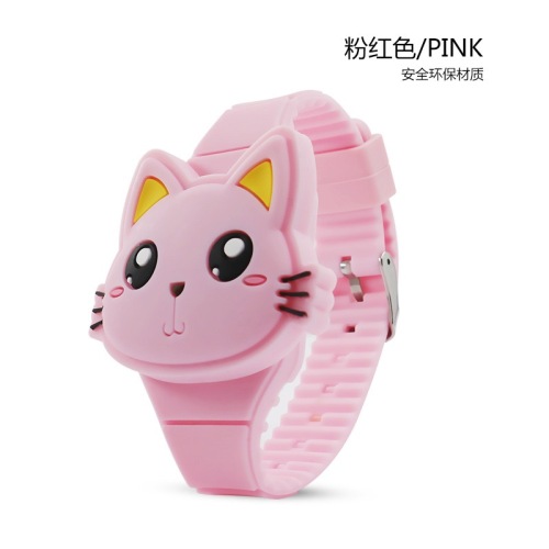 factory direct sales logo epoxy led cartoon children‘s watch epoxy craft cat flip electronic watch