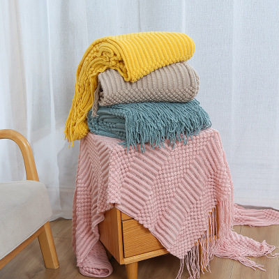 Nordic Sofa Blanket Hotel Bed Throw Bed Blanket Tassel Knitted Blanket Cover Blanket Bed Bed Towel Summer Nap Blanket