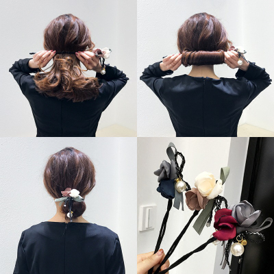 Bun Flower Hair Band Korean Lazy Hair Band Artifact Fluffy Bud Headdress Flower Female Professional Tress Device