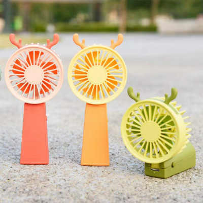 2022 New Cartoon Simple Deer Handheld USB Rechargeable Student Portable Fan