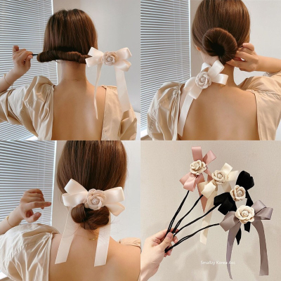 Japanese and Korean New Ribbon Bowknot Bun Hair Band Sweet Elegance Flower Lazy Modeling Artifact Women