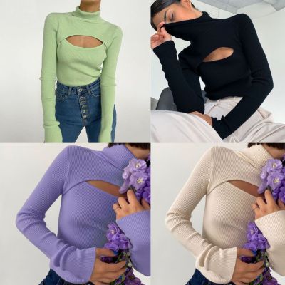 Wish Foreign Trade EBay Cross-Border New Autumn and Winter Sexy Long Sleeve Knitted Sweaters Women's Clothing European and American Single Blouse Hot Sale