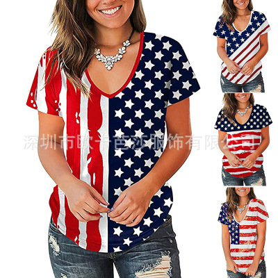 Summer 2022 European And American New Amazon Wish Cross-Border Foreign Trade Short-Sleeved Women 'S Clothing Multicolor Printing Casual Loose T-shirt