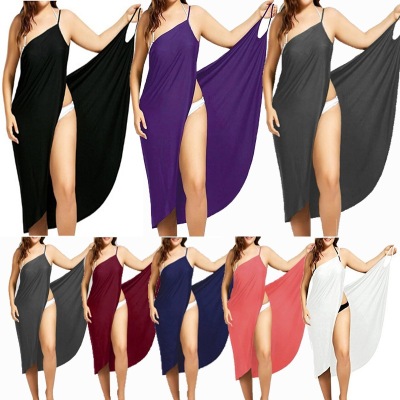 Amazon European and American New Stitching Solid Color Sexy Beach Dress Suspenders Jumpsuit Short Skirt 7 Colors 8 Yards in Stock