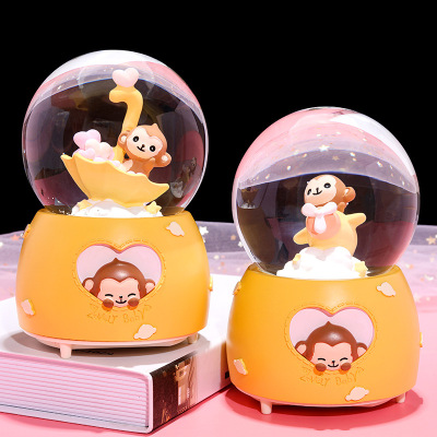 New Airplane Happy Little Monkey Crystal Ball Music Box Music Box Snow Rotating Children Student Birthday Gift