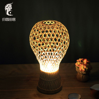Creative New Chinese Bedroom Table Lamp Bedside Lamp Tea Room Personality Bamboo Woven Warm Multi-Functional Night Light Pastoral Style Lamp