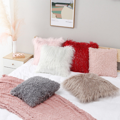 Amazon Ins Nordic Imitated Tibet Sheep Fur Silver Silk Pillow Cover Plush Turnip Strip Falling Water Sofa Cushion