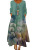 2021 European and American Amazon New Popular Printed round Neck Long Button Sleeve Dress Women's Hem Irregular Long Dress