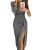 European and American Amazon EBay Women's Sheath Slit off-Neck Dress Shiny Dress Dinner Dress