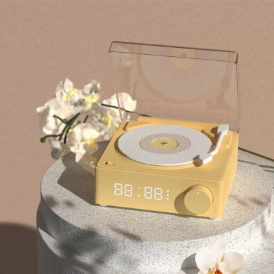 Factory Retro Vinyl Bluetooth Alarm Clock Speaker Talking Machine Small Speaker Card Atomic Bluetooth Speaker Cross-Border Gift