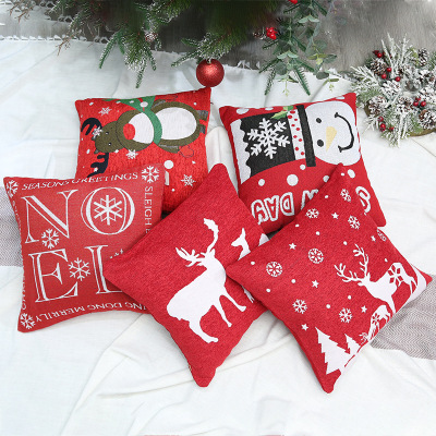 2022 New Amazon Cross-Border Elk Noel Pillow Snowman Pillow Flannel Embroidery Christmas Pillow Cover