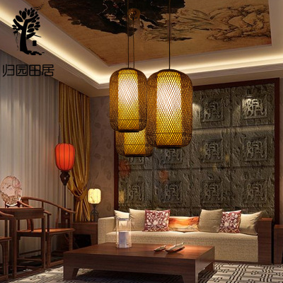Chinese Style Bamboo Chandelier Tea House Fast Food Restaurant Hot Pot Restaurant Lamps Balcony Lantern Aisle Corridor Dining-Room Lamp