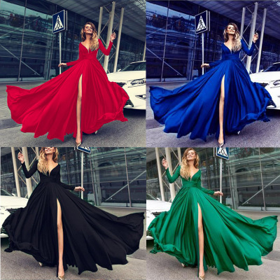 2020 European And American Foreign Trade Hot Sale New Dress EBay Amazon Sexy Deep V Long Sleeve Dress