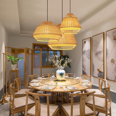 Nordic Minimalist Style Restaurant Chandelier Handmade Bamboo Woven Lamp Japanese Tea Room B & B Zen Lamp Rattan Woven Lamp