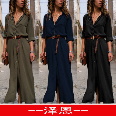 EBay Amazon Wish Hot Sale 2022 Autumn and Winter New Fashion Loose Temperament Long Sleeve Big Hem Shirt Dress