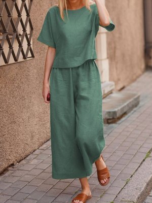 2022 Summer New Cross-Border Women's Clothing AliExpress European and American Line Color Suit Fashion Short Sleeve Two-Piece Set for Women